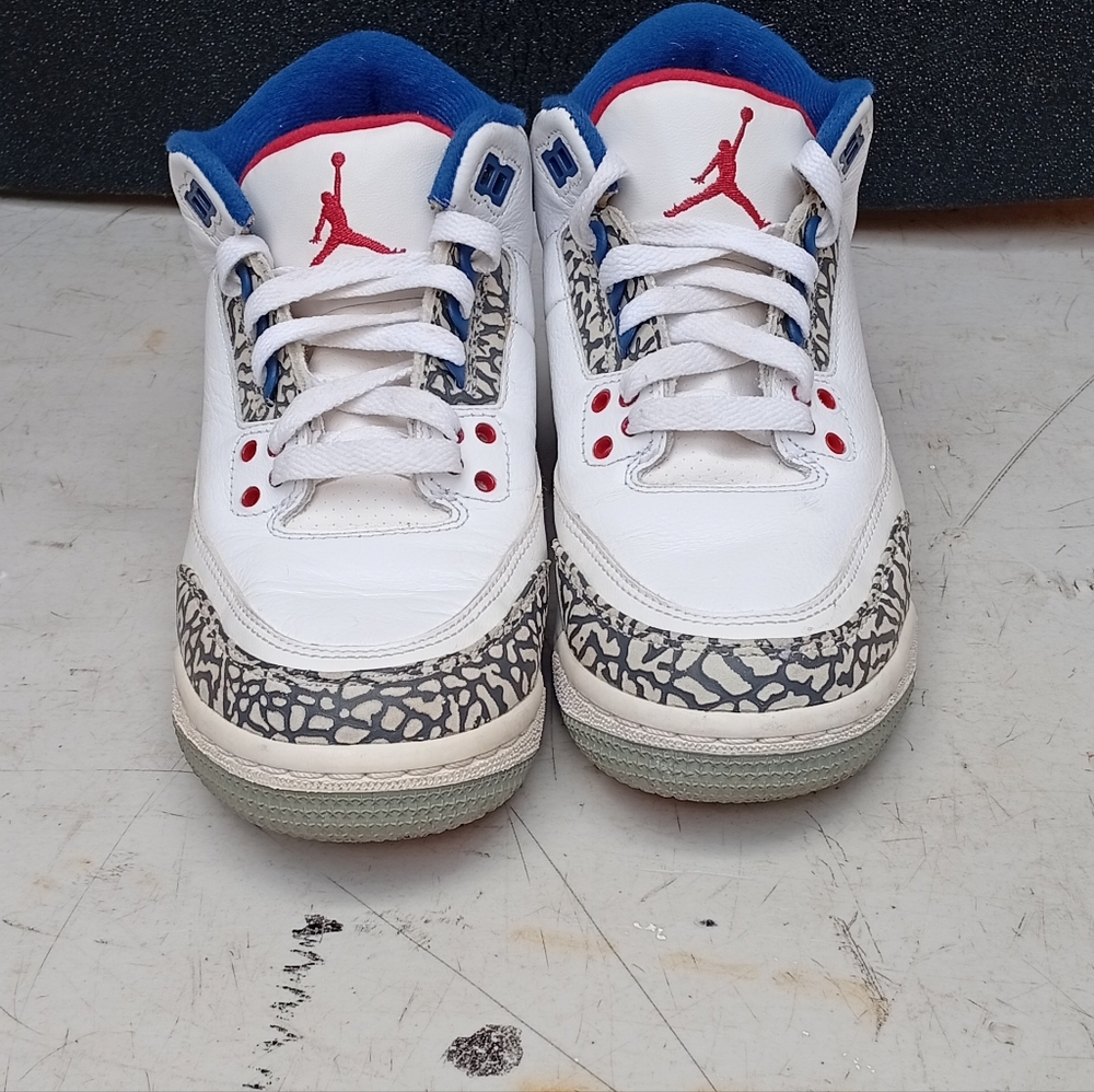 Kids Jordan 3 White and Blue Sneakers